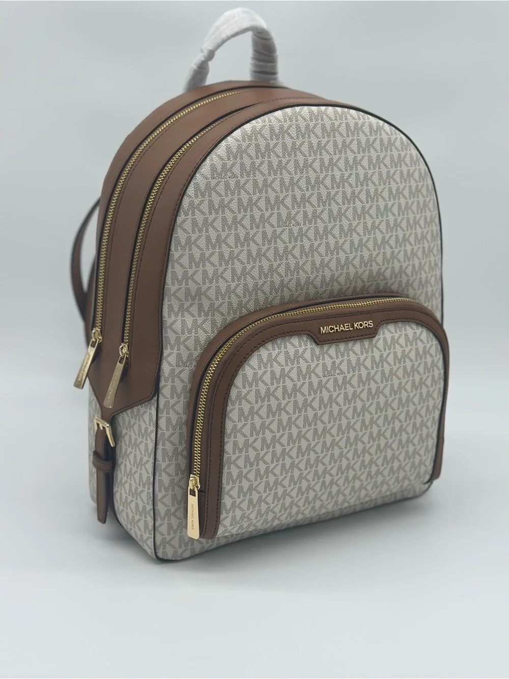 Michael Kors Beige and Brown Signature MK Backpack